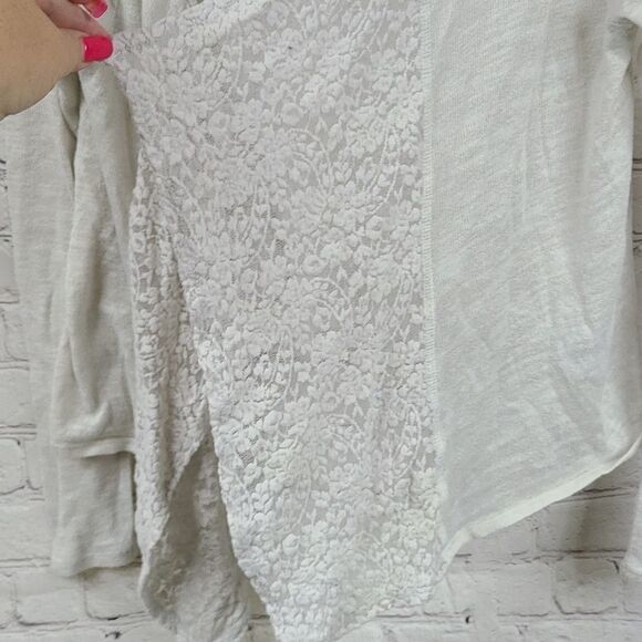 PS Aeropostale Girls 14 Cream Waterfall Open Front Cardigan Sweater Lace Trim - Picture 4 of 8